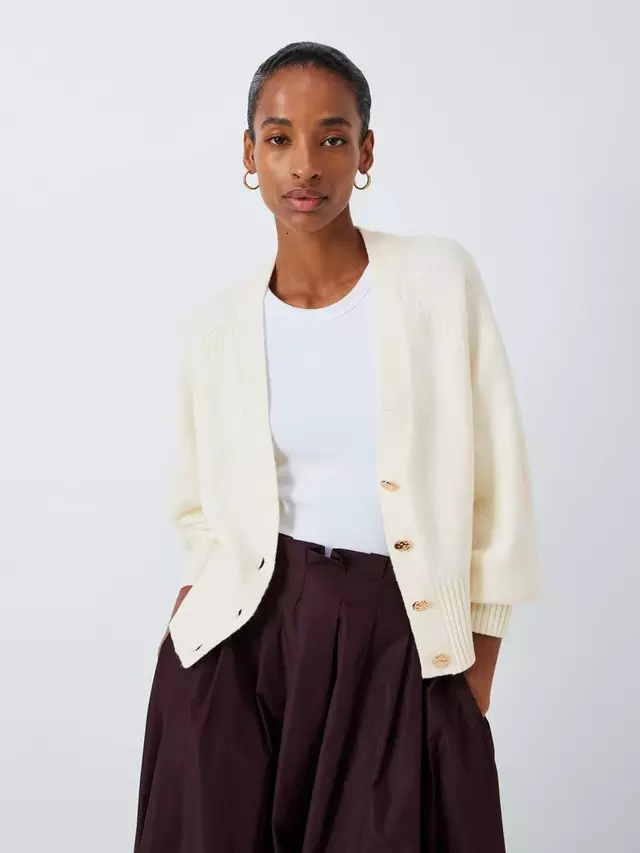 

Кардиган John Lewis Soft Cotton Blend V-Neck, экрю