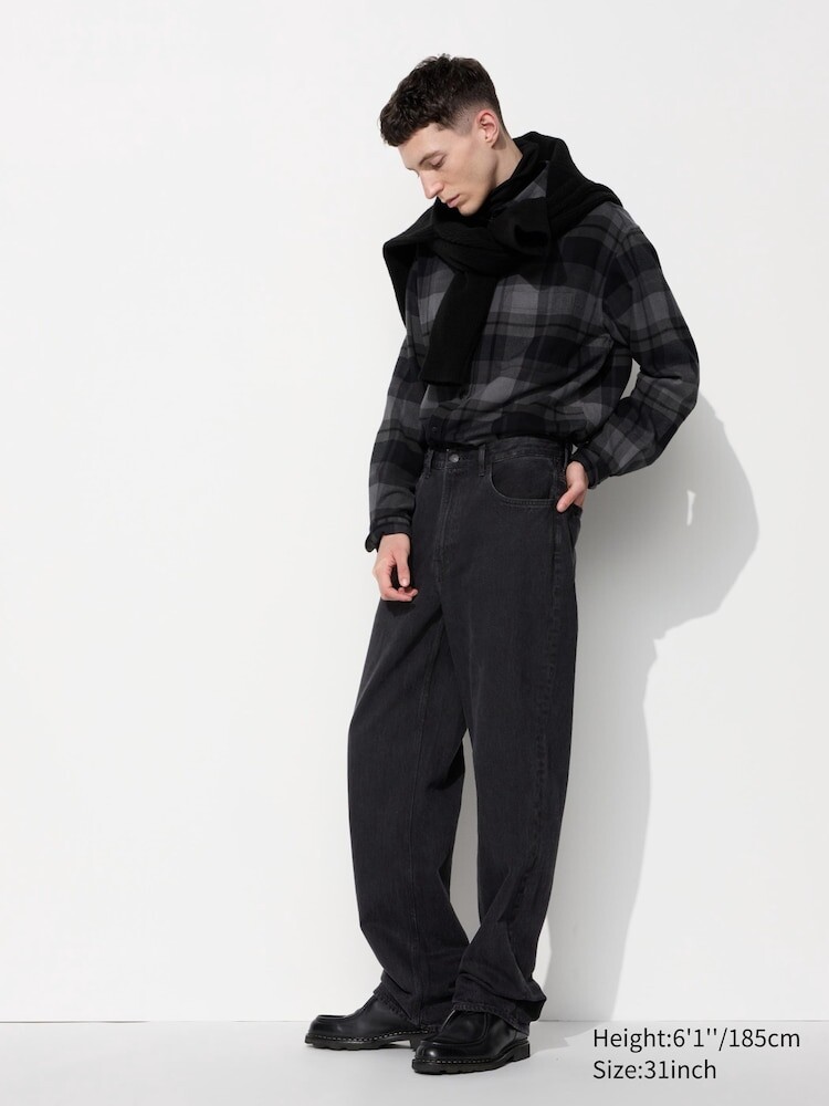 

Широкие прямые джинсы длинные Uniqlo, цвет 08 серый