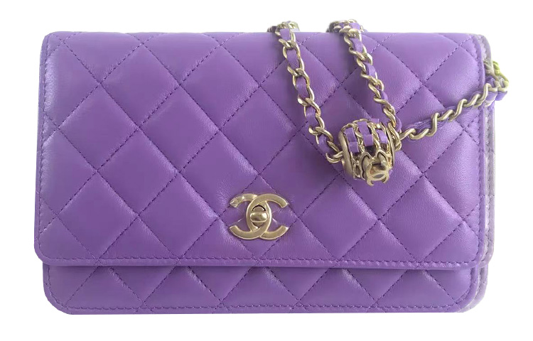 

CHANEL Кошелек из овчины 22SS на цепочке, сумка через плечо, женский, фиолетовый