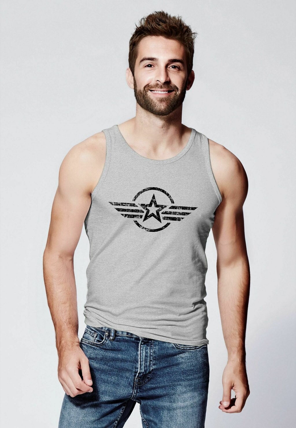 

Топ TANK- AIRFORCE SYMBOL STERN ARMY MILITARY AUFDRU Neverless, серый