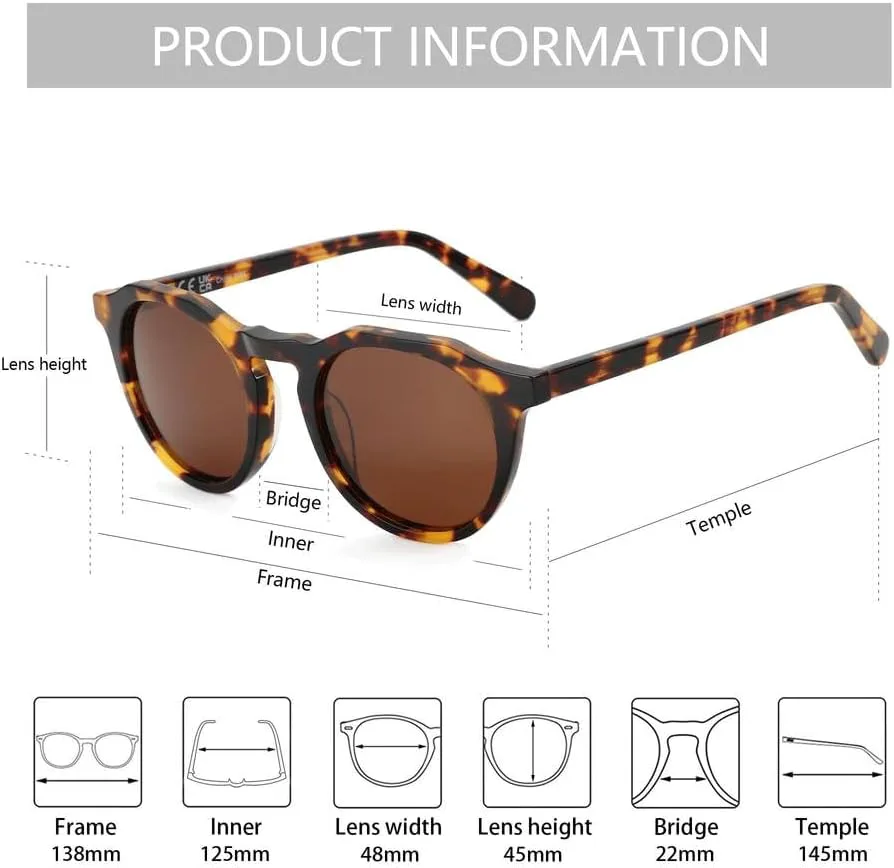 

Винтажные поляризованные солнцезащитные очки из ацетата 2025 года для женщин и мужчин, ретро-круглые солнцезащитные очки с защитой от УФ-излучения UV400 KTUCN, 004