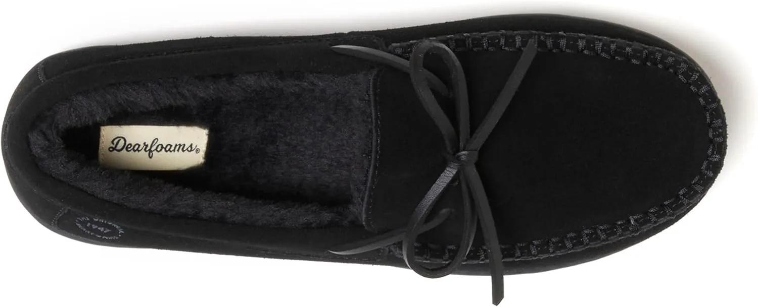 Мужские мокасины Dearfoams Hudson из натуральной замши с мемори-пенной стелькой и шнурками, черный — фото 2