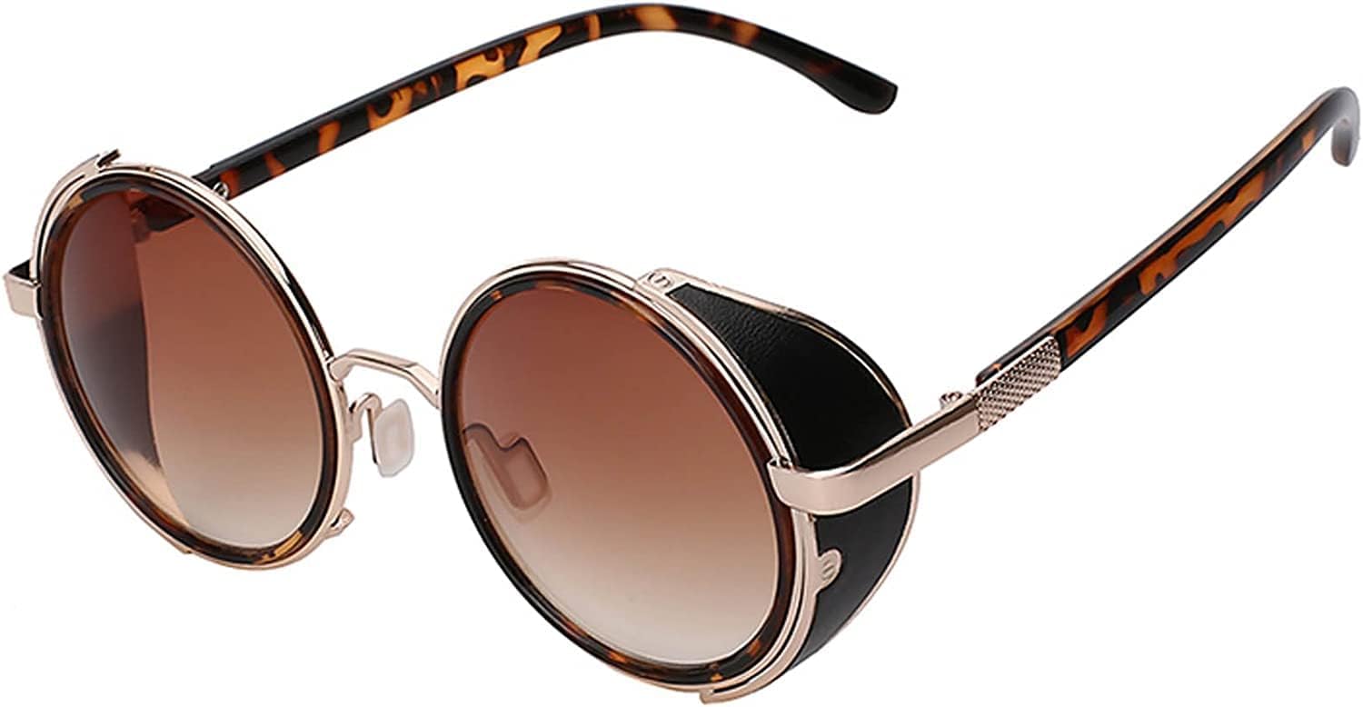 

Солнцезащитные очки в стиле стимпанк, готика, ретро, ​​винтаж, хиппи, с круглой оправой из цветного металла и цветными линзами, модель OWL, Gothic - Gold Leopard Brown