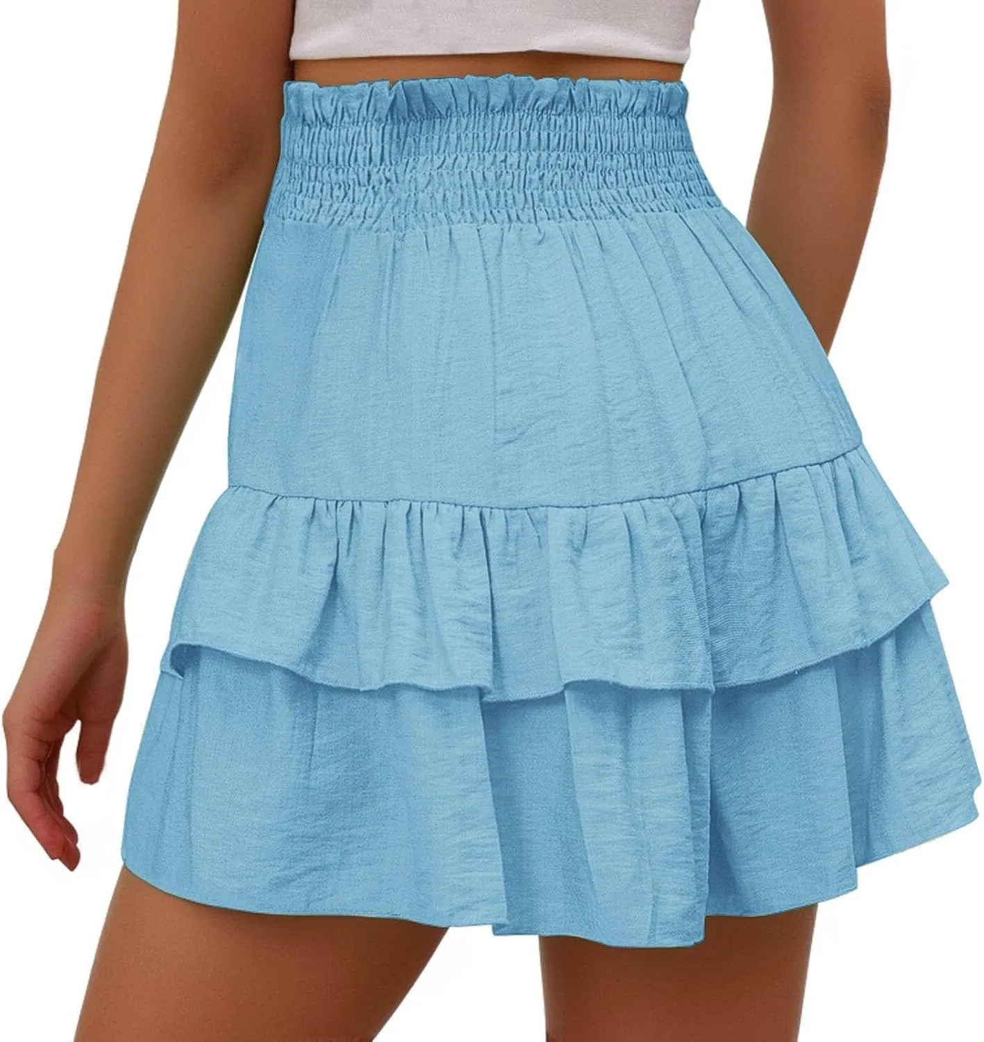 Шорты Active с высокой талией, рюшами и цветочной подгибкой, A04_light Blue — фото 2