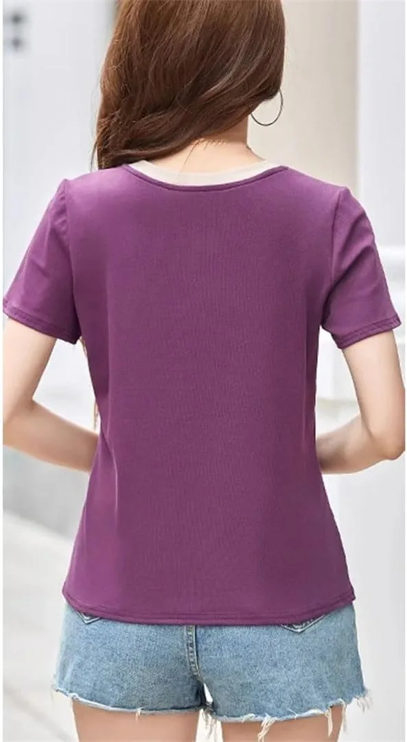 Женская футболка V-образным вырезом с коротким рукавом Slim Fit — фото 3