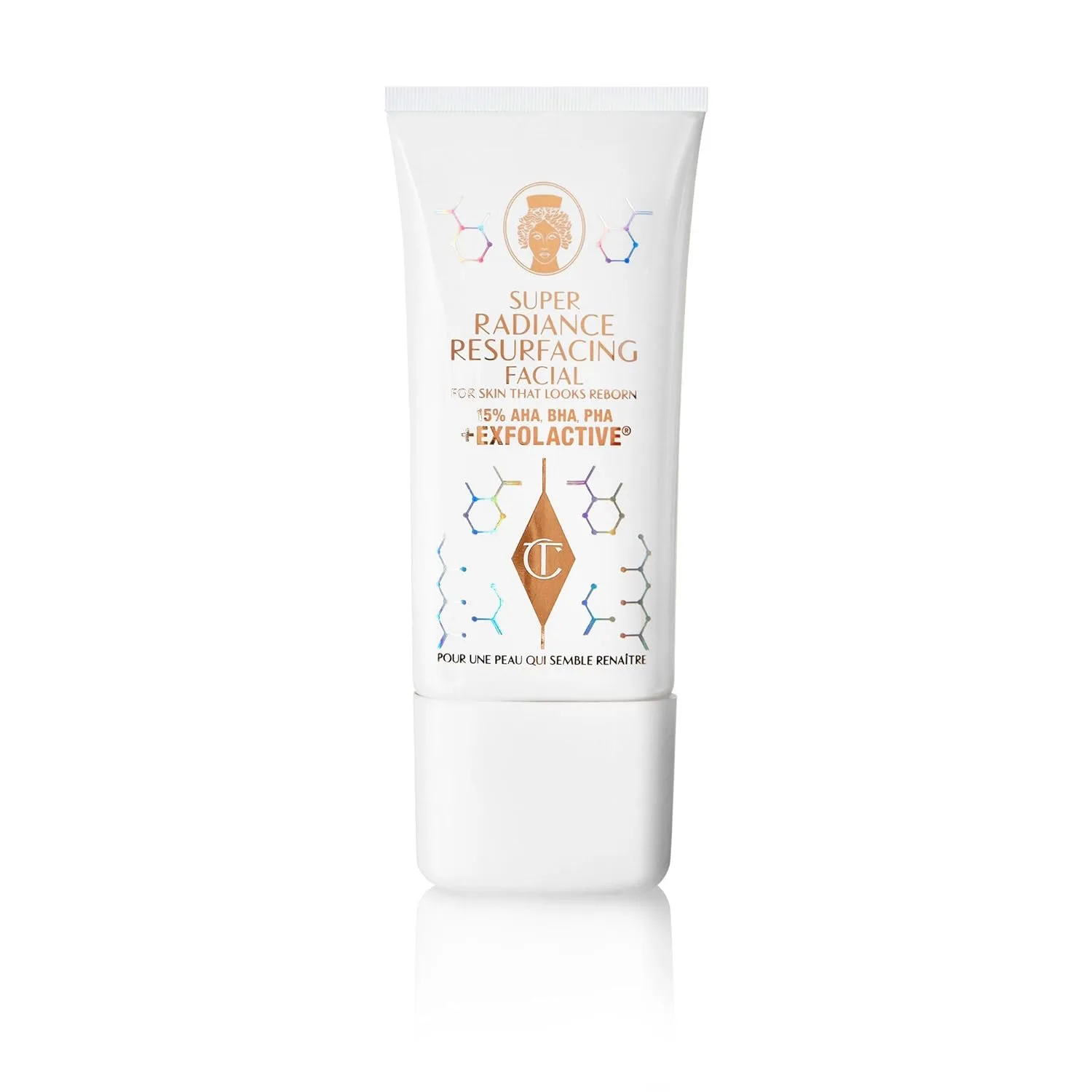 Отшелушивающая маска для лица Charlotte Tilbury Super Radiance Face Exfoliator с салициловой и гликолевой кислотами - сужает поры, улучшает сияние кожи, увлажняет и придает блеск. 47,3 мл (1 шт.)