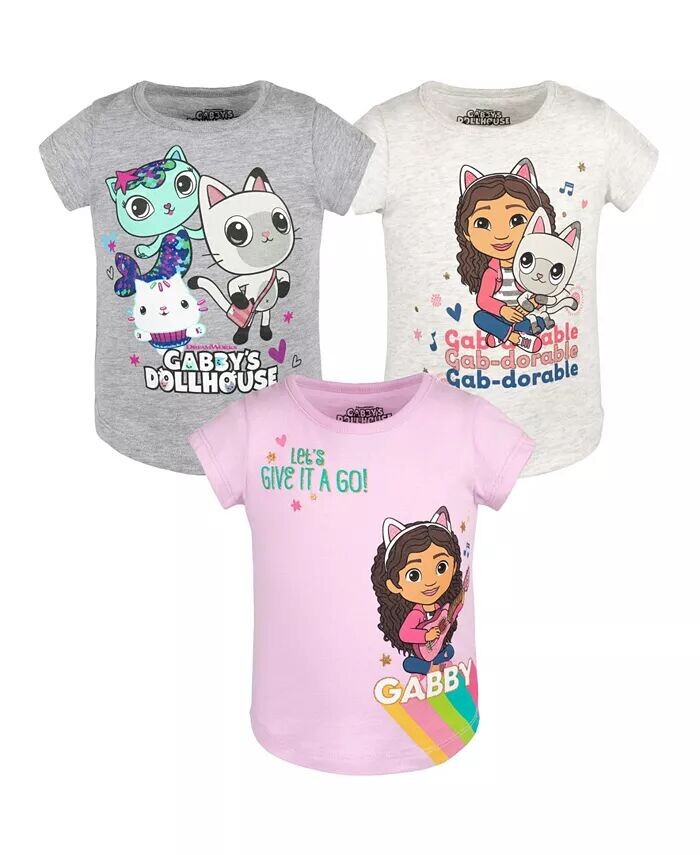 

Комплект из 3 футболок Pandy Paws Girls для малышей от малышей до маленьких детей Dreamworks Gabby'S Dollhouse, мультиколор