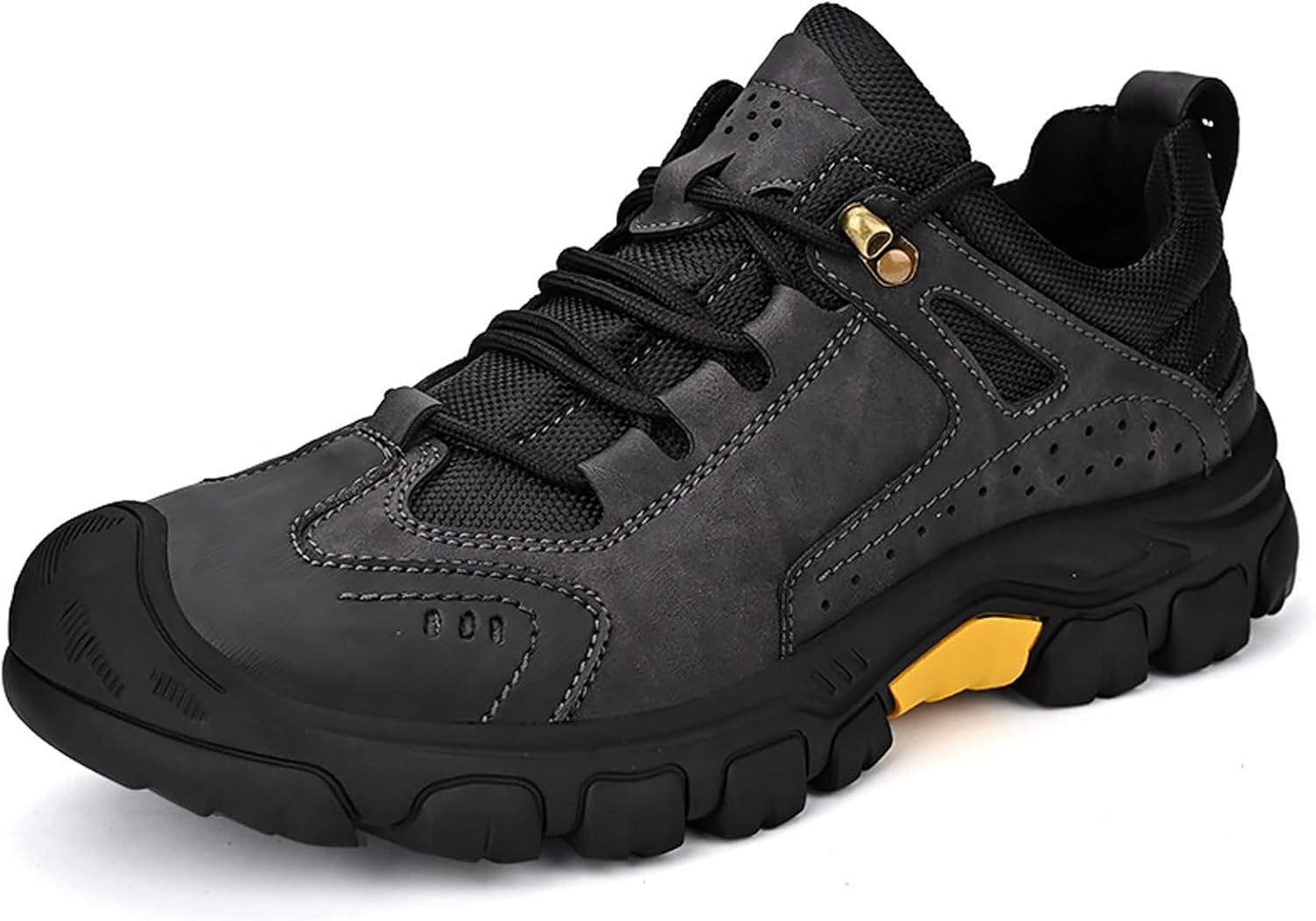 

Мужские кожаные дышащие кроссовки на шнуровке с противоскользящей подошвой, мягкие, низкие, износостойкие, легкие, повседневные прогулочные и кроссовки для походов на свежем воздухе Botrent, черный