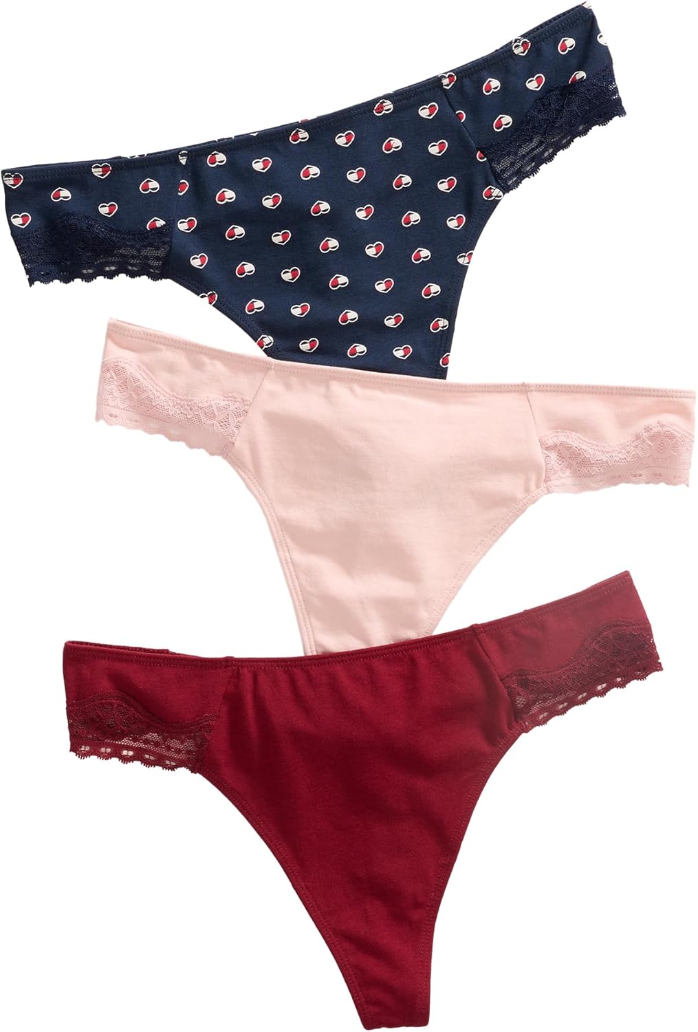 

Женские хлопковые стринги Tommy Hilfiger с кружевной вставкой, упаковка 3 пары, Sky Captain Heart Flag/Rouge/Peach Skin