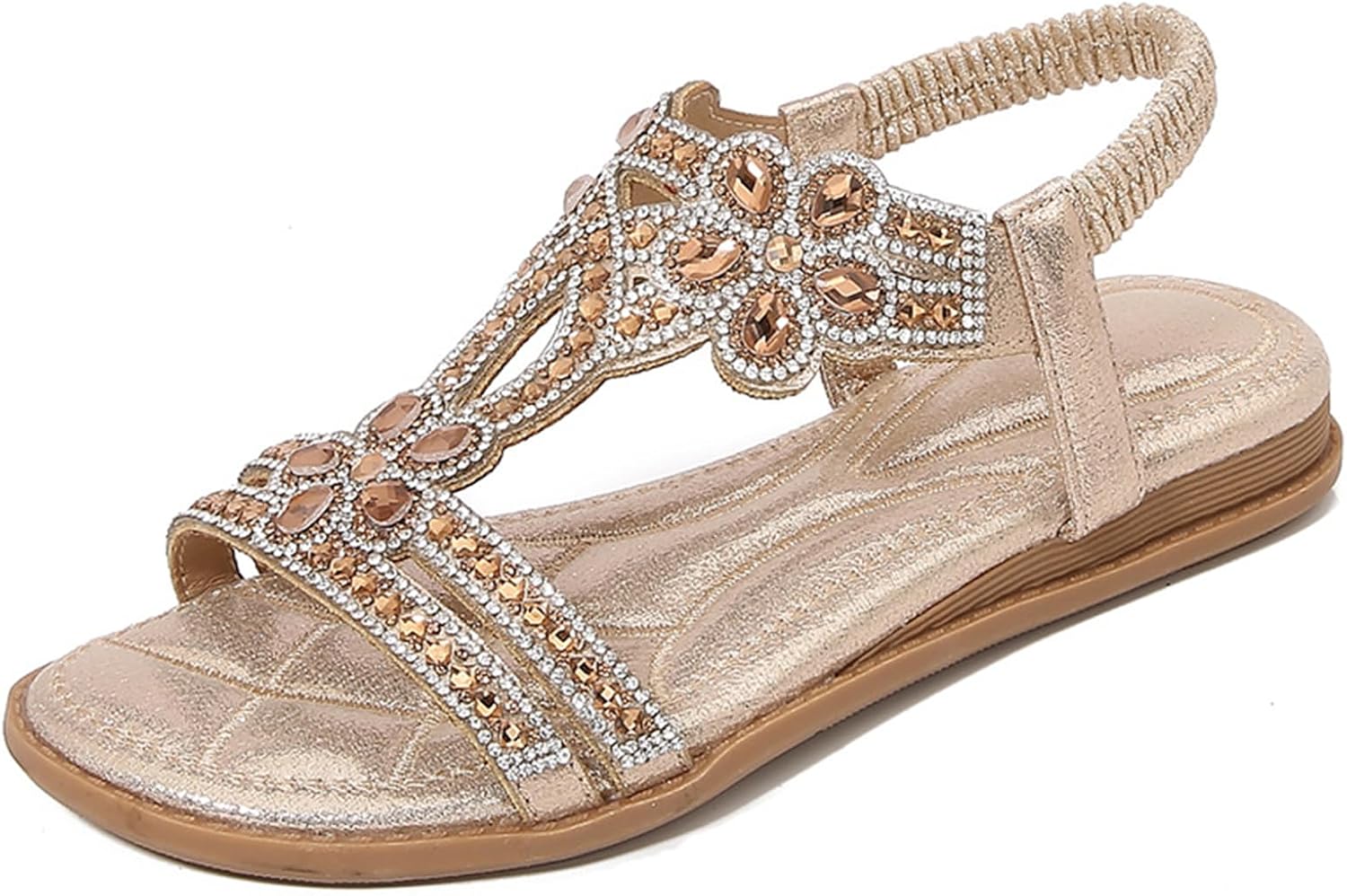 

Летние босоножки для женщин, удобные с ремешком T, на плоской подошве, повседневные сандалии для прогулок, нарядные блестящие вьетнамки с ремешками, обувь для отпуска Generic, золотой