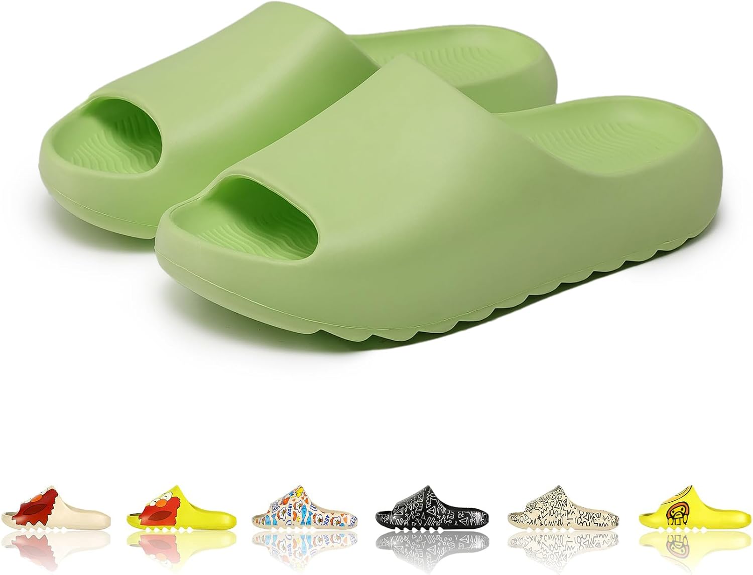 

Мужские и женские тапочки-сланцы с облачной подушкой EVA, милый мультяшный принт, нескользящие для душа, с открытым носком, для ванной, дома, спа, тренажерного зала, мягкая и удобная обувь Tptoes, зеленый
