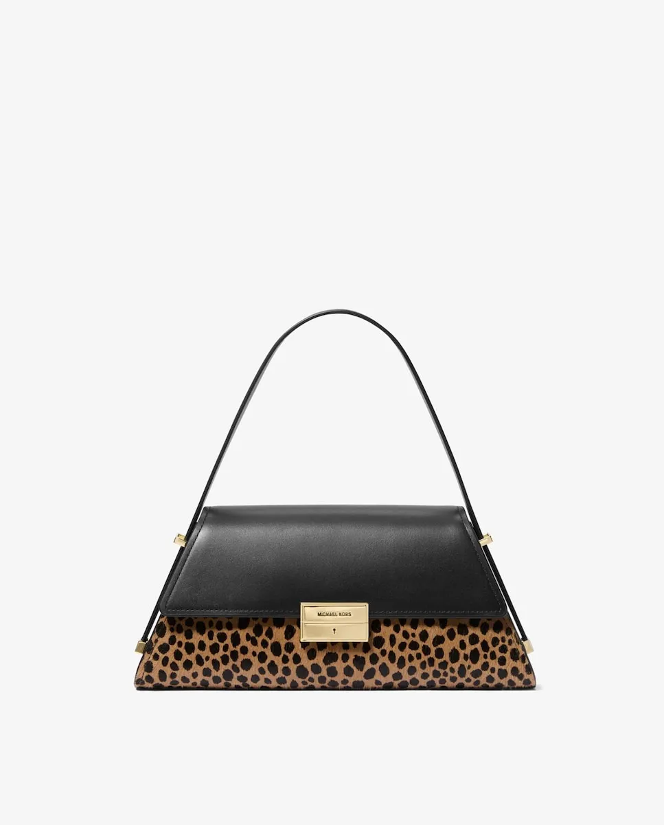 

Сумка на плечо Ludlow из кожи и меха с принтом Michael Michael Kors, черный