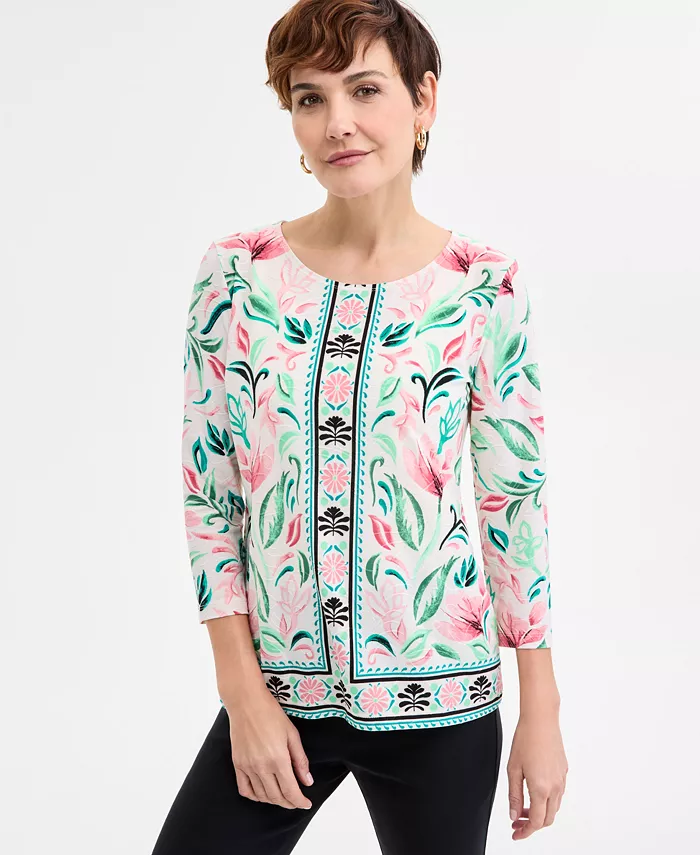 

Петит блузка с рукавом 3/4 длины в технике жаккард JM Collection, белый