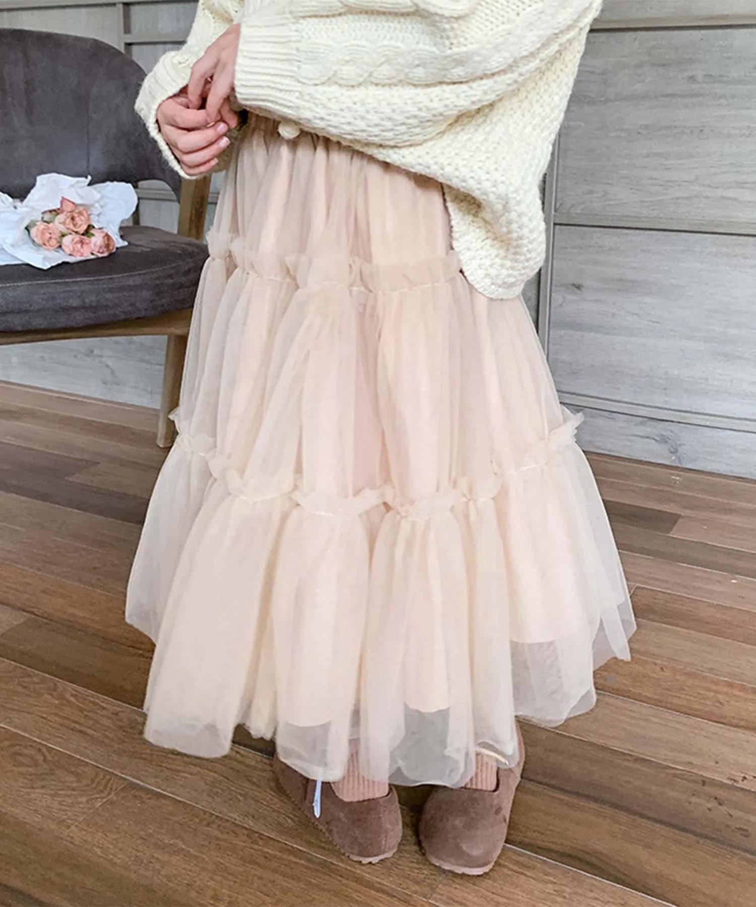 Многоярусная юбка из тюля Aimoha Kids, beige — фото 3