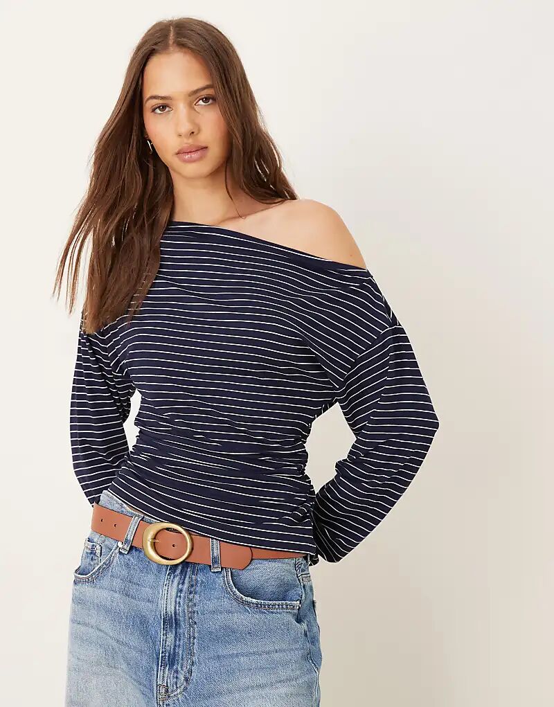 

Асимметричный топ с длинными рукавами ASOS DESIGN темно-синего цвета