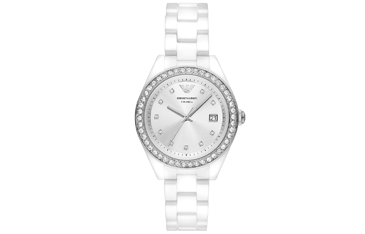 

EMPORIO ARMANI Часы Three-Hand Date White Ceramic Watch, Silver Dial
