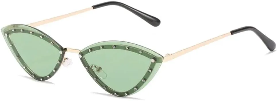 

Солнцезащитные очки «кошачий глаз» из сплава, без оправы, с кристаллами, блестящие, женские, уникальные, элегантные, зеленые, со стразами KTUCN, Gold-green