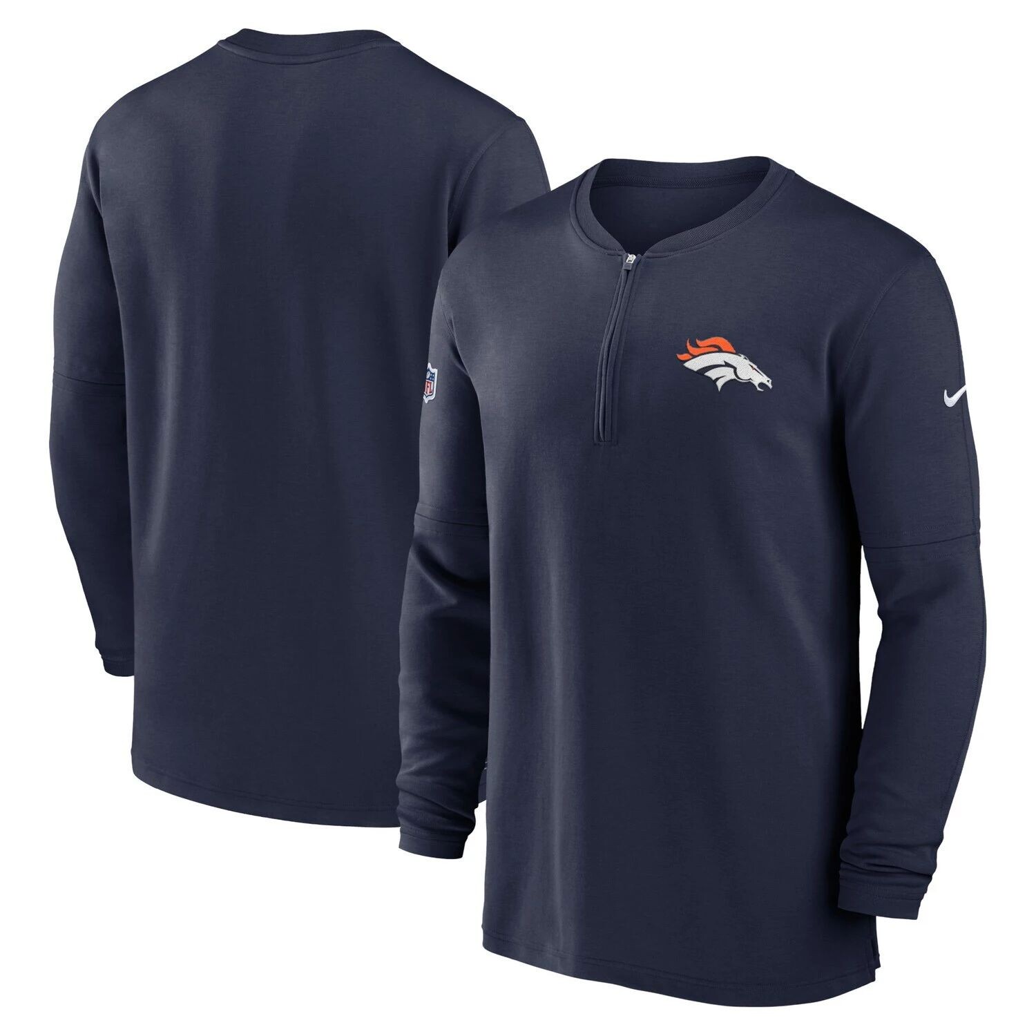 

Мужской темно-синий топ Denver Broncos 2023 Sideline Performance с молнией четверть рукава и длинными рукавами Nike