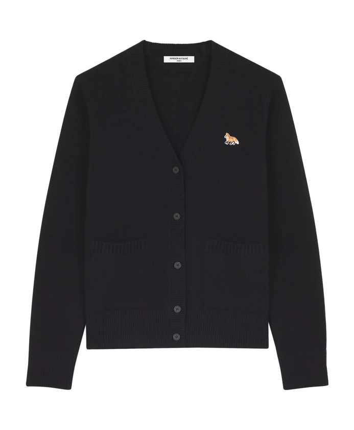

Шерстяной кардиган с вышитым логотипом Maison Kitsunã, черный
