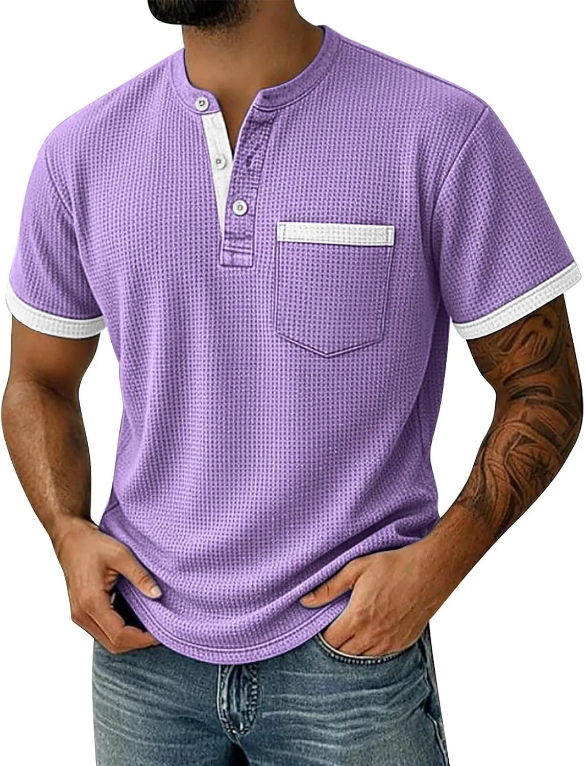 

Мужская футболка-хенли с коротким рукавом и пуговицами