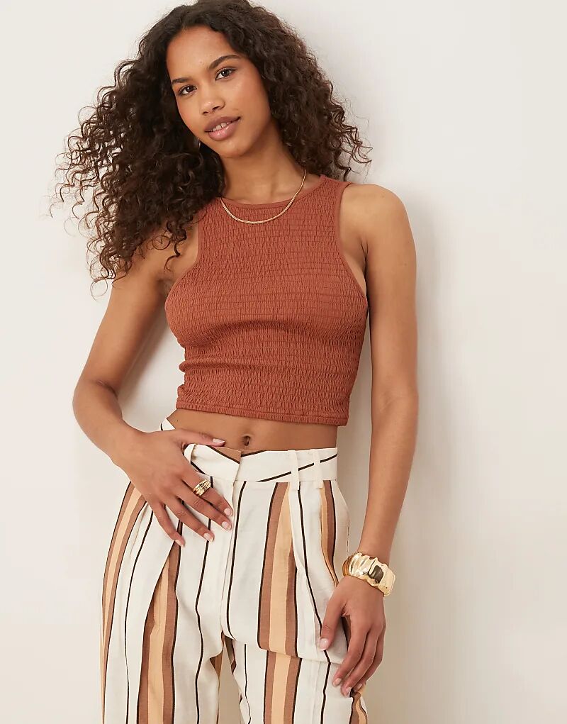 

Текстурированный гофрированный топ ASOS DESIGN коричневого цвета