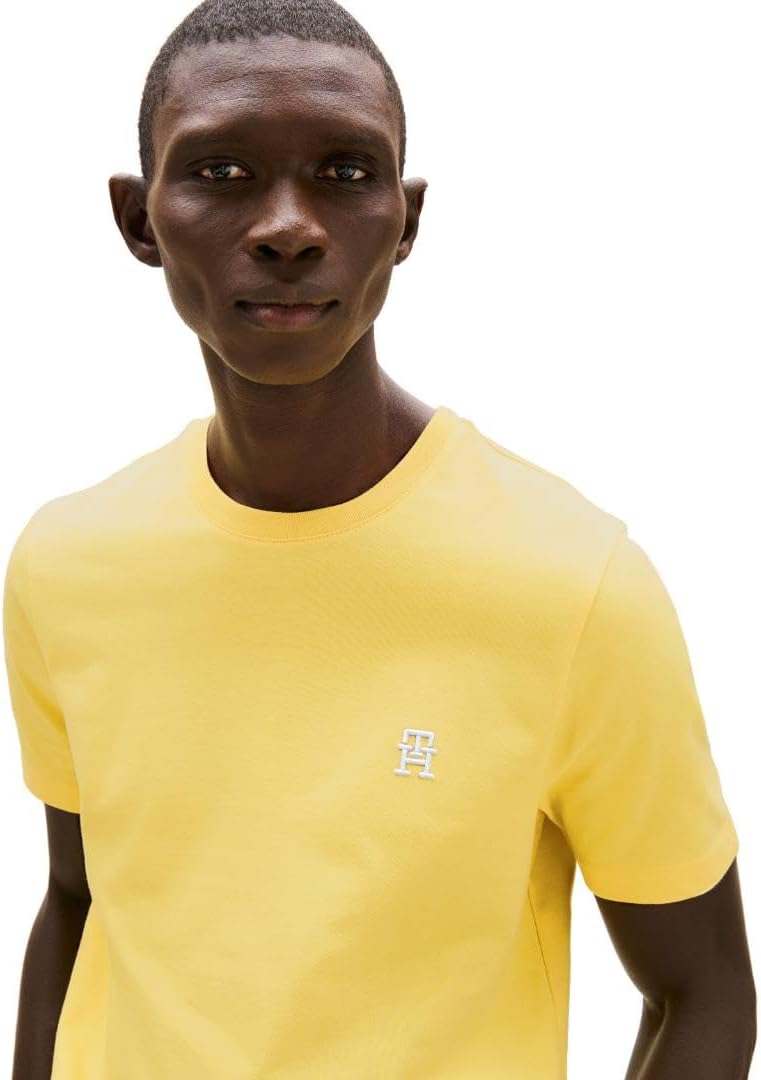Мужские хлопковые футболки с короткими рукавами Tommy Hilfiger с вышитым монограммным логотипом, Citronella — фото 2