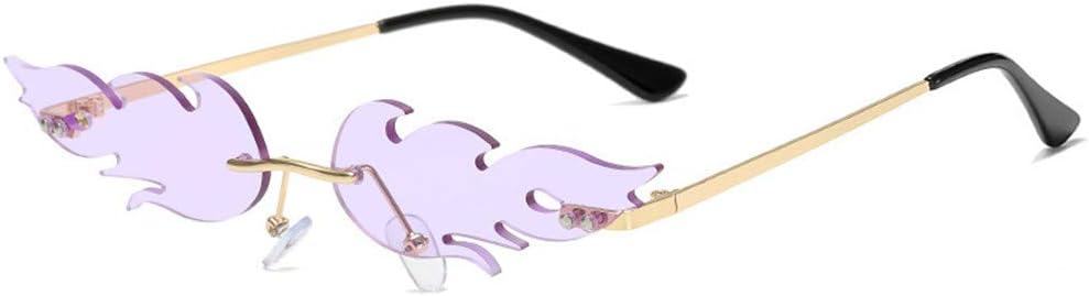 

Солнцезащитные очки LASPOR Fire Flame для женщин и мужчин, ретро-очки без оправы в форме волны, винтажные очки в форме огня, золотистая металлическая оправа, Purple No.2