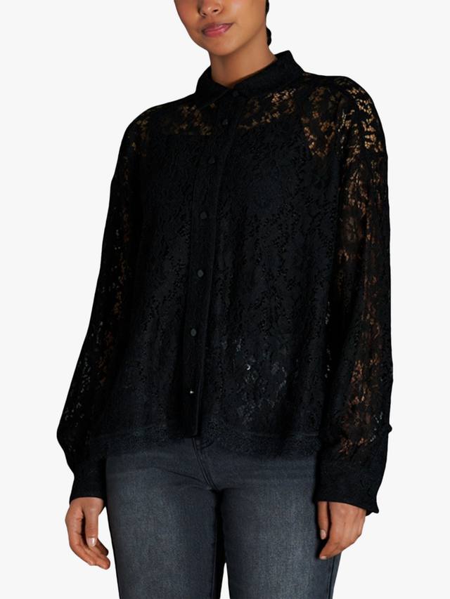 

Рубашка с длинными рукавами и кружевной отделкой EAST 42ND, Jet Black