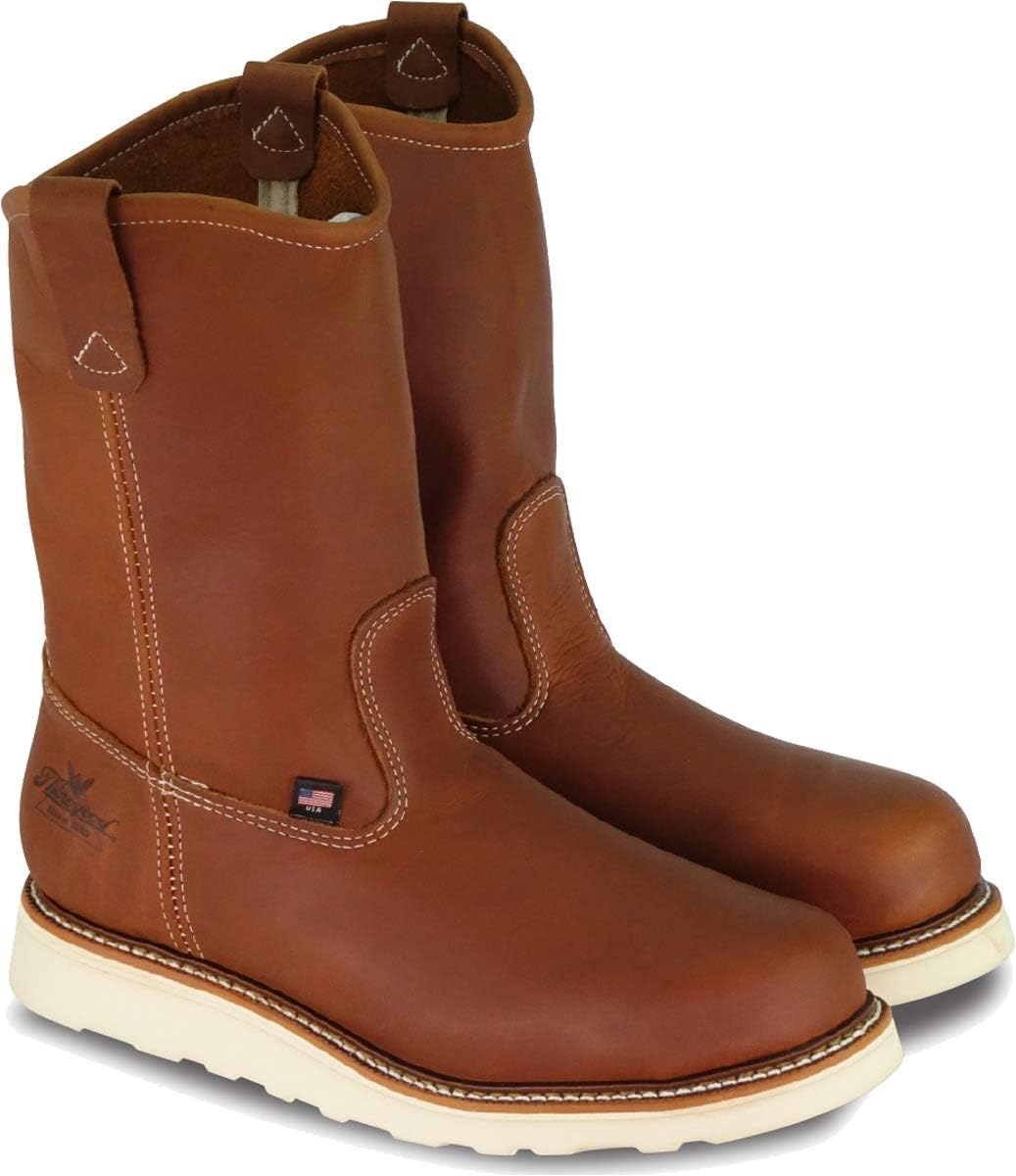 

Мужские сапоги Thorogood American Heritage Wellington с мягким носком, 28 см, из высококачественной кожи, с противоскользящей подошвой клиновидной формы и комфортной стелькой; сертифицированы по стандарту EH, 10.5 Tobacco Oil-tanned