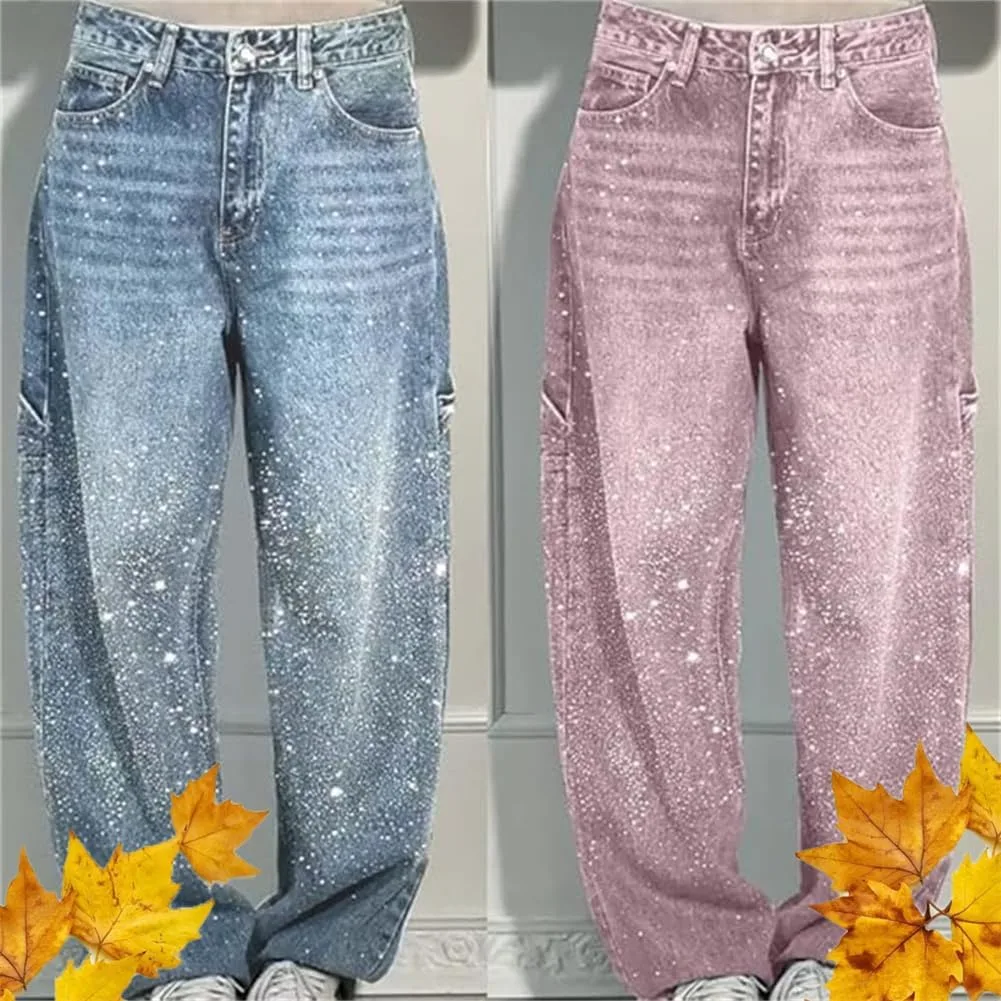 Джинсы High Waisted с пайетками для женщин, широкие прямые — фото 2