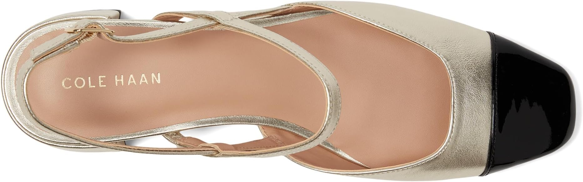 Туфли Cole Haan Pella Block Heel Slings, цвет Soft Gold Leather/Black Patent Leather — фото 2