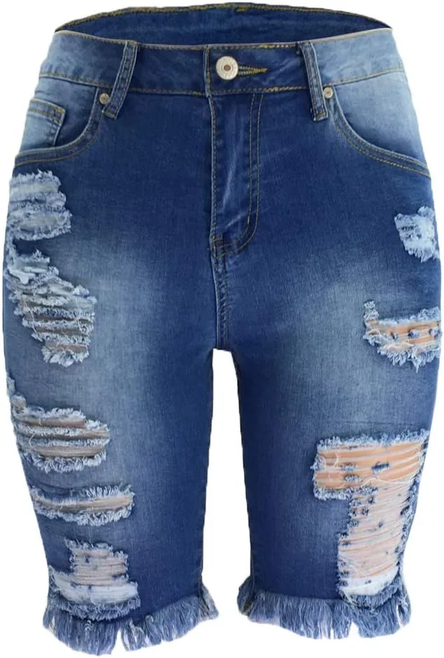

Женские джинсы Mid Waist скинни с потертостями и дырками Flenwgo
