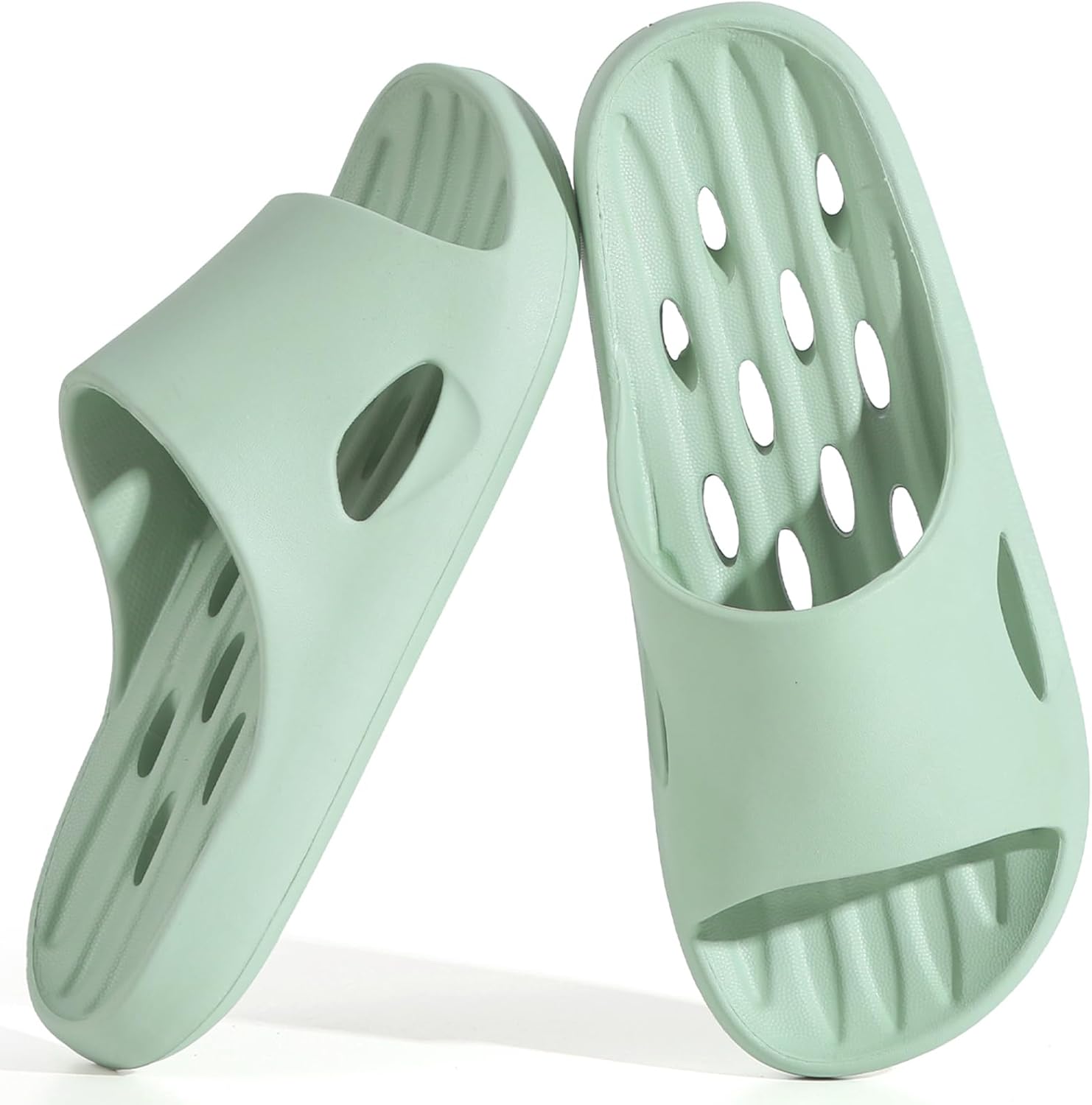 

Мужские шлепанцы для душа с отверстиями, быстро сохнут, женские нескользящие домашние тапочки для спальни, бассейна, спа, гостей, колледжа, общежития Aoowoll, зеленый