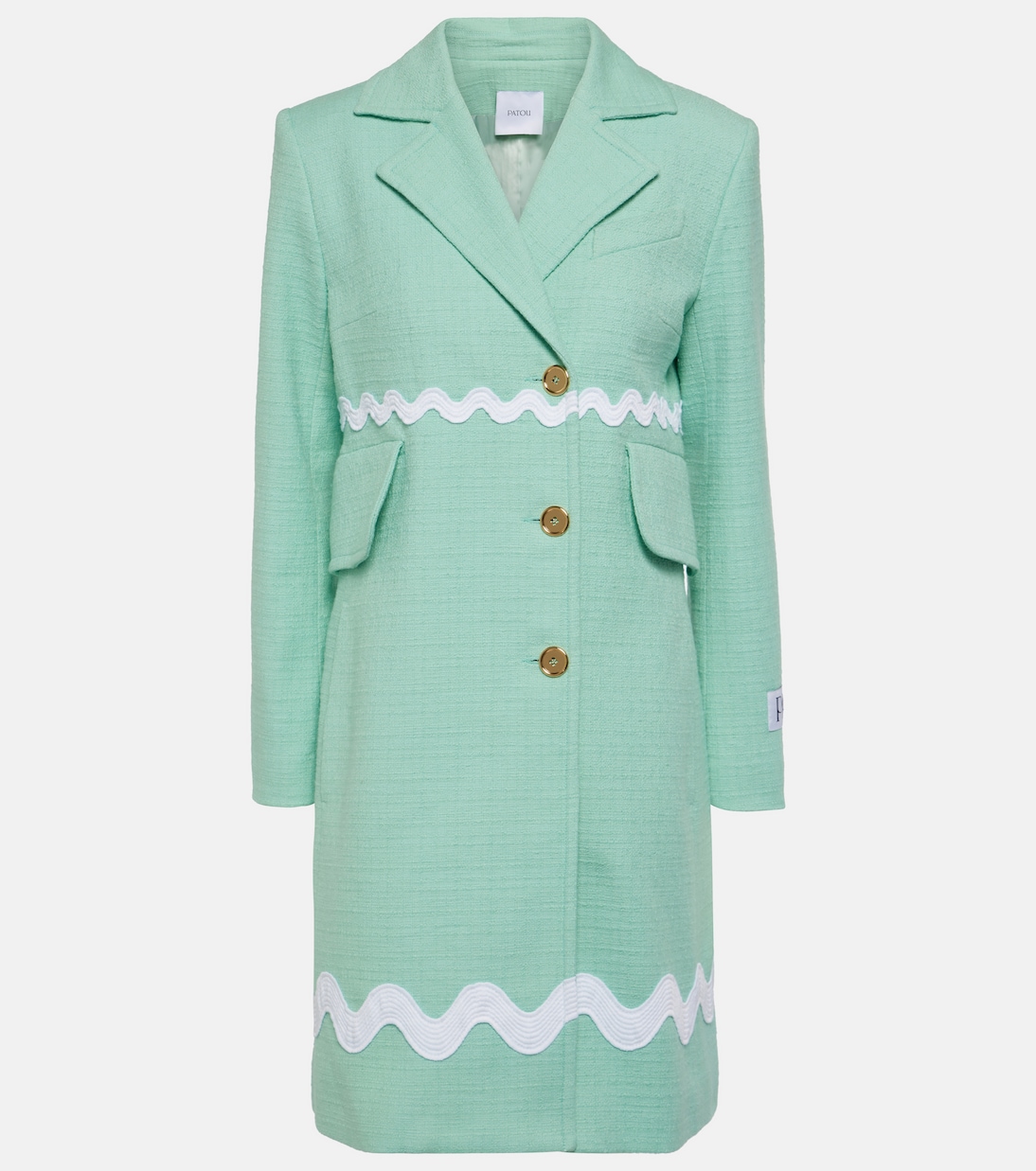 

Однобортное пальто из твида с добавлением хлопка Patou, Mint Green