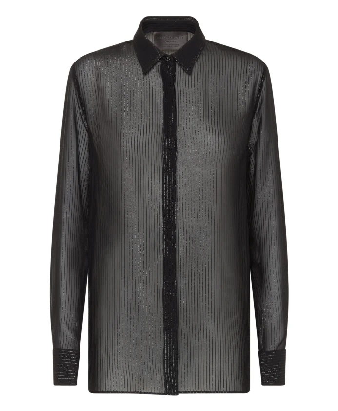 

Рубашка из шелкового вуаля в тонкую полоску с люрексом Philipp Plein, черный