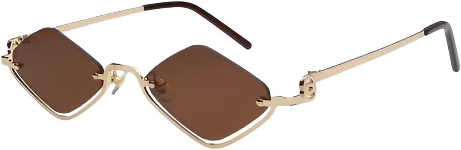 

Небольшие квадратные солнцезащитные очки в стиле ретро, ​​тонкая металлическая полуободковая оправа, линзы из поликарбоната с темным тонированием, легкие Generic, Gold Tea