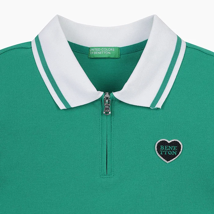 Детское платье-поло на молнии зелёное от Benetton Kids — фото 3