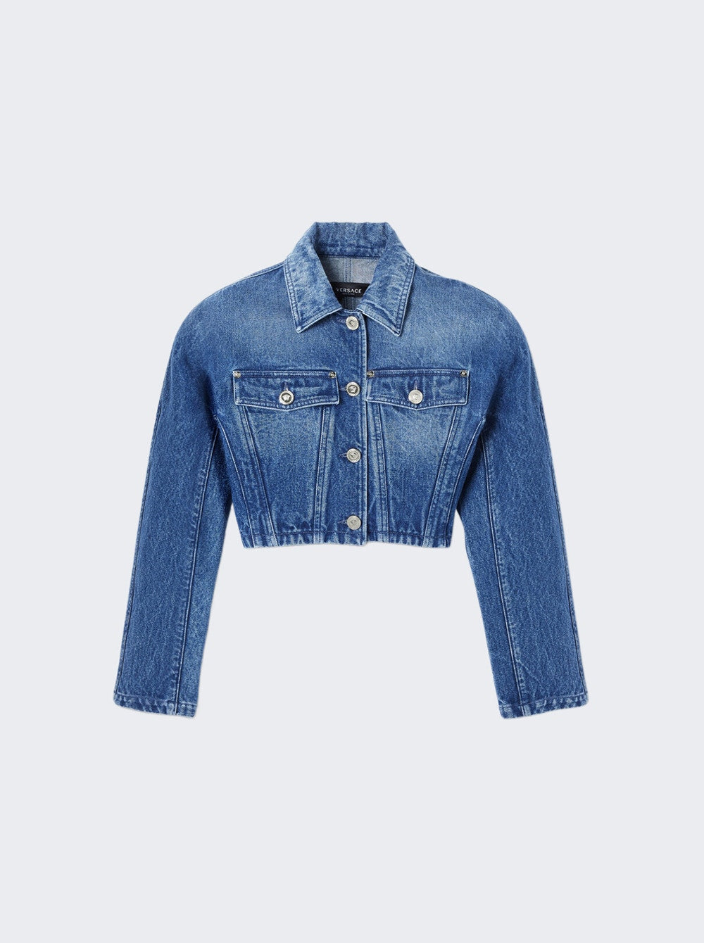 

Укороченная джинсовая куртка с закругленными краями Versace, цвет medium blue