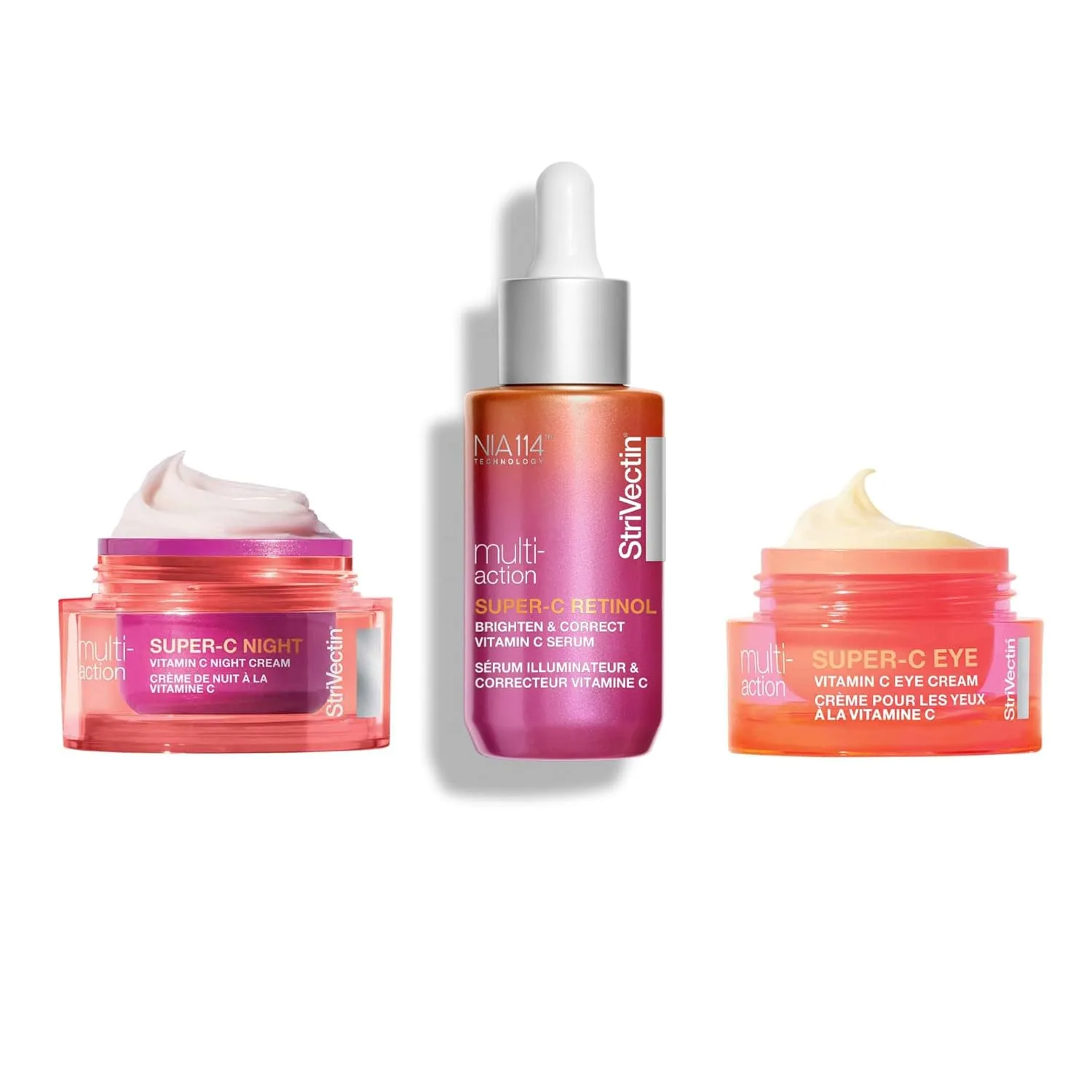 StriVectin Super-C Night Bundle, ночной крем с витамином C Super-C Night, увлажняющий крем Multi-Action Super-C и ежедневный солнцезащитный крем, Multi-Action Super-C Retinol Brighten