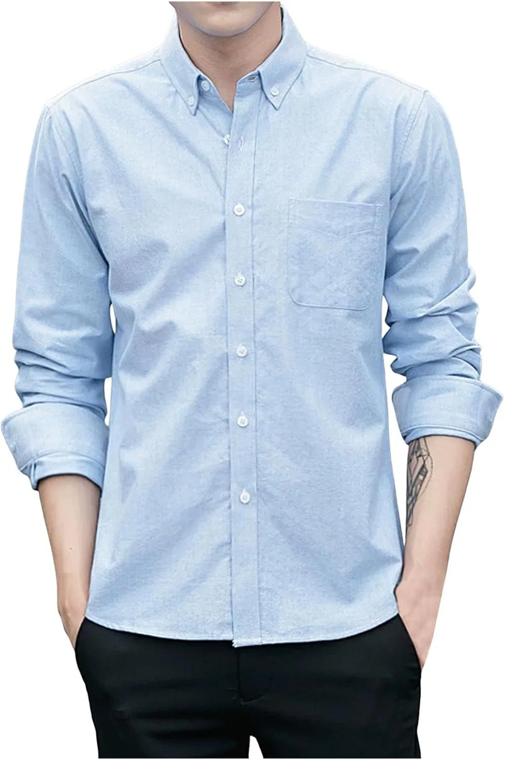 Рубашка, длинный рукав, мужская, Button-Down, небесно-голубой