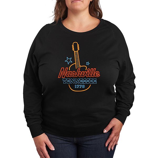 

Футболка с длинным рукавом French terry с принтом "Nashville, Tennessee guitar neon sign" Plus size Licensed Character, Black