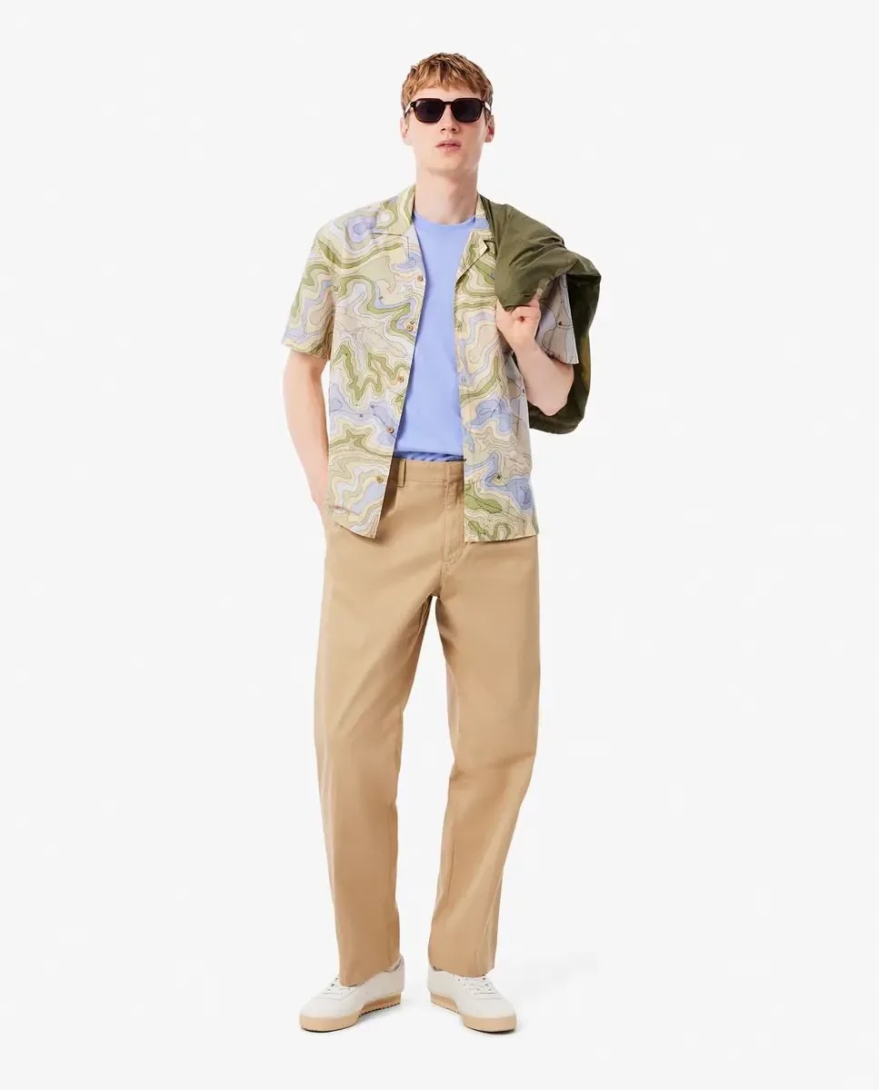 Мужская рубашка с коротким рукавом из хлопка Lacoste, бежевый — фото 4