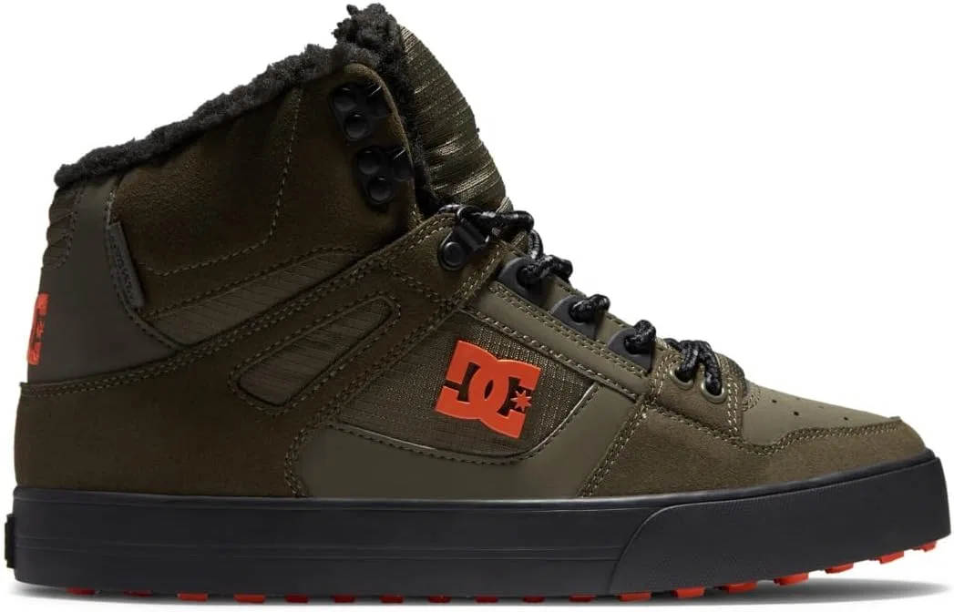 Зимние высокие кроссовки DC Shoes, нубковая кожа и баллистический нейлон, Dusty Olive Orange — фото 3