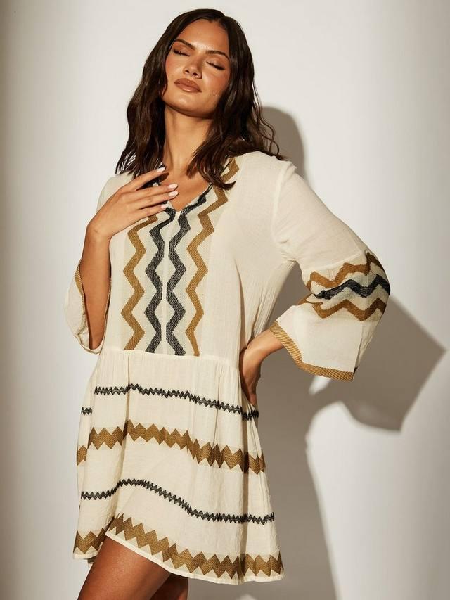 

Жаккардовое мини-платье с каскадными ярусами и асимметричным подолом South Beach, Khaki