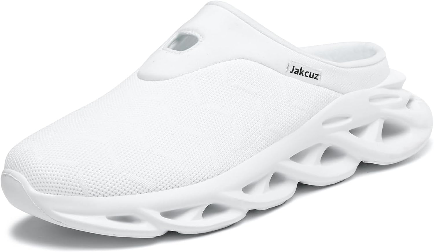 Jakcuz Men Slip On Mules Легкие кроссовки с открытой пяткой Дышащие прогулочные туфли, белый — фото 2