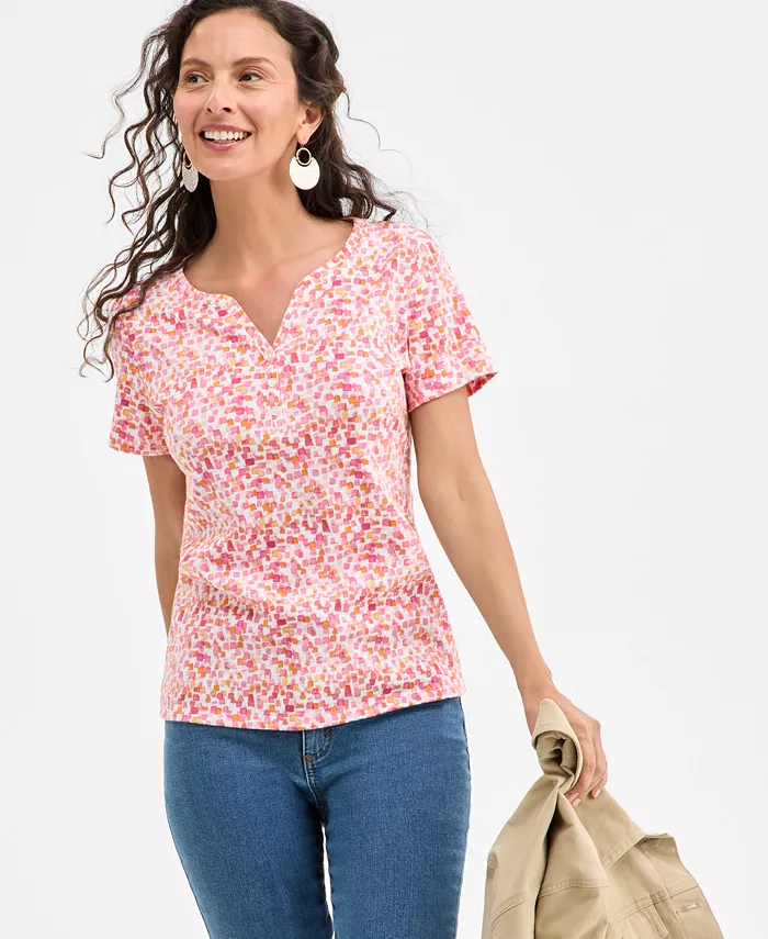 

Женская короткая футболка с принтом в стиле Henley Style & Co, розовый
