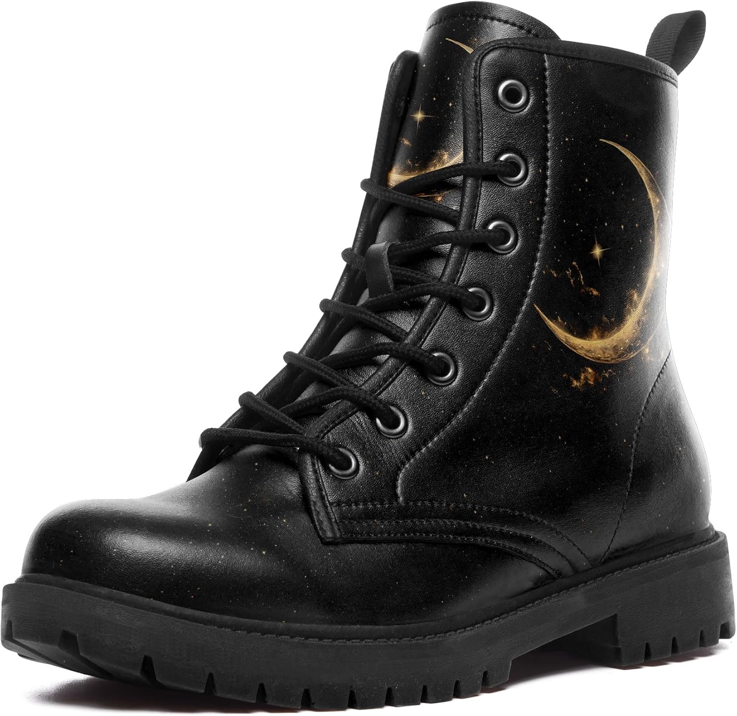 

Женские ботильоны AWSOLE с принтом солнца и луны, мужские астрономические боевые ботинки, готические, бохо, модная зимняя обувь для походов на открытом воздухе, черный/золотой