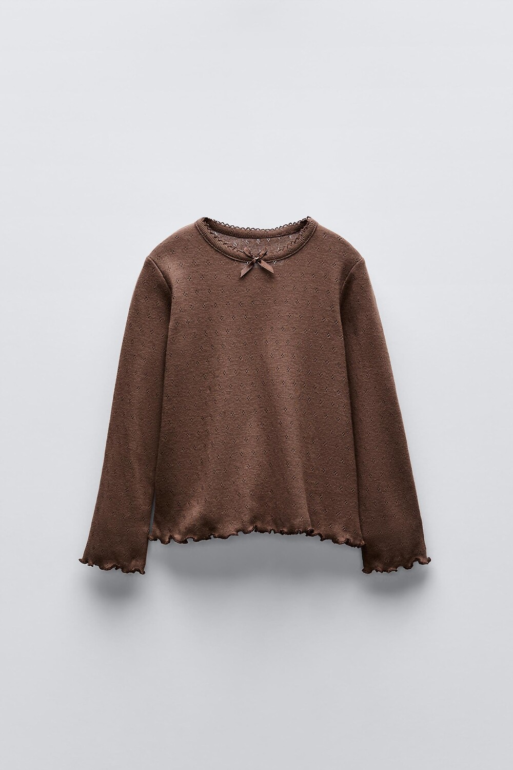 

Футболка с кружевным бантом ZARA, цвет chocolate