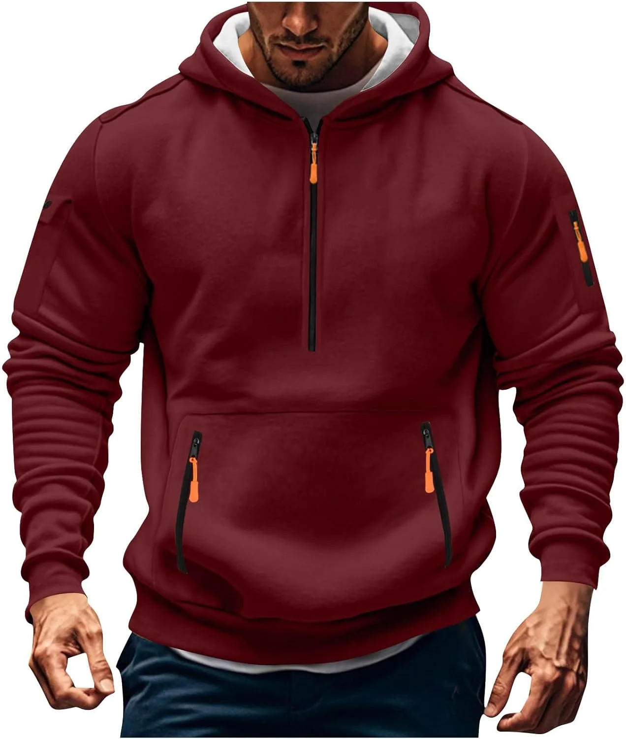 

Плюс сайз карго свитшот для мужчин тактический спортивный худи оверсайз сафари с карманом