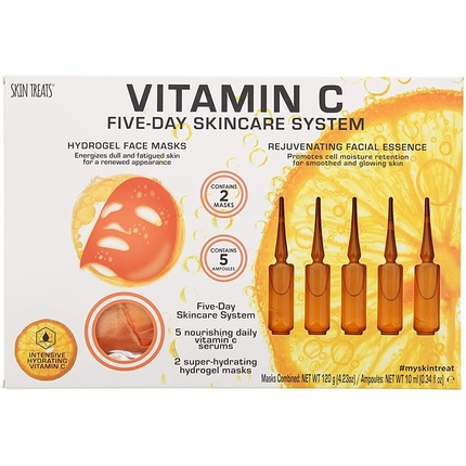 Набор для ухода за кожей Vitamin C Five-Day Skincare System 7 Pieces Gift Set: 2 Hydrogel Face Mask 120g - 5 Essence Ampoules — фото 3